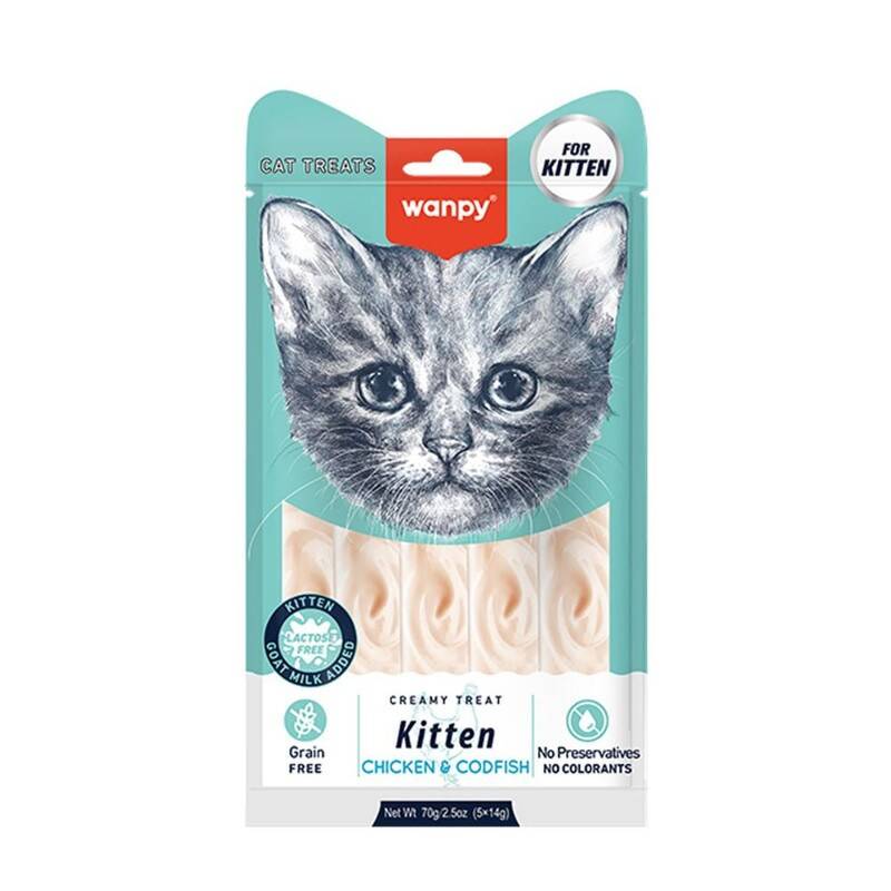 Wanpy Creamy Chicken & Cod fish Kitten Treats for All Cats (5 Pieces)