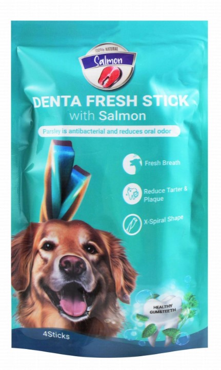 Rich Denta Fresh Spiral Shaped Stick Dog Treats with Salmon & Parsley