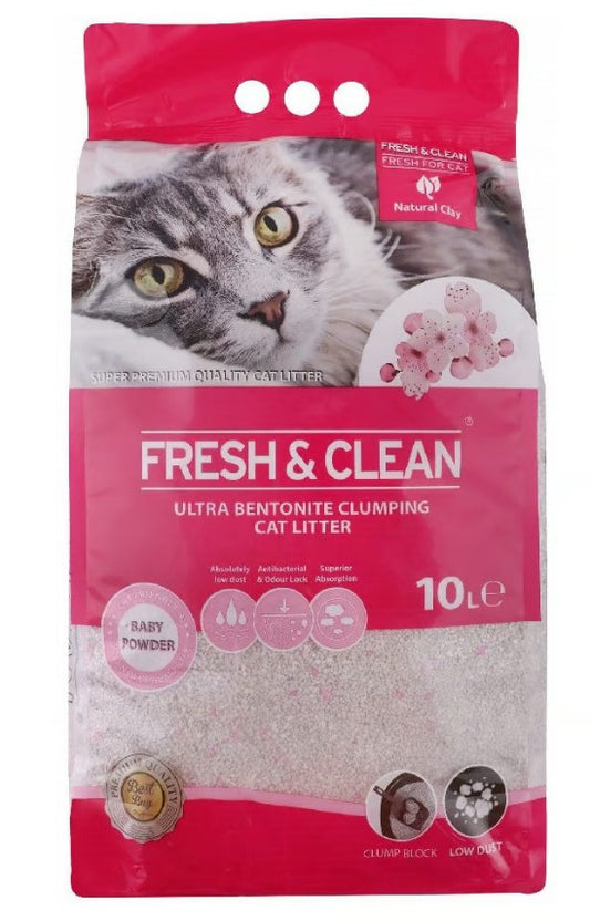 fresh & clean bentonite ultra clumping cat litter baby powder scent 10L