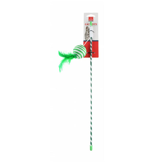 Nunbell Green & White Wand Cat Teaser Toy with Feathers