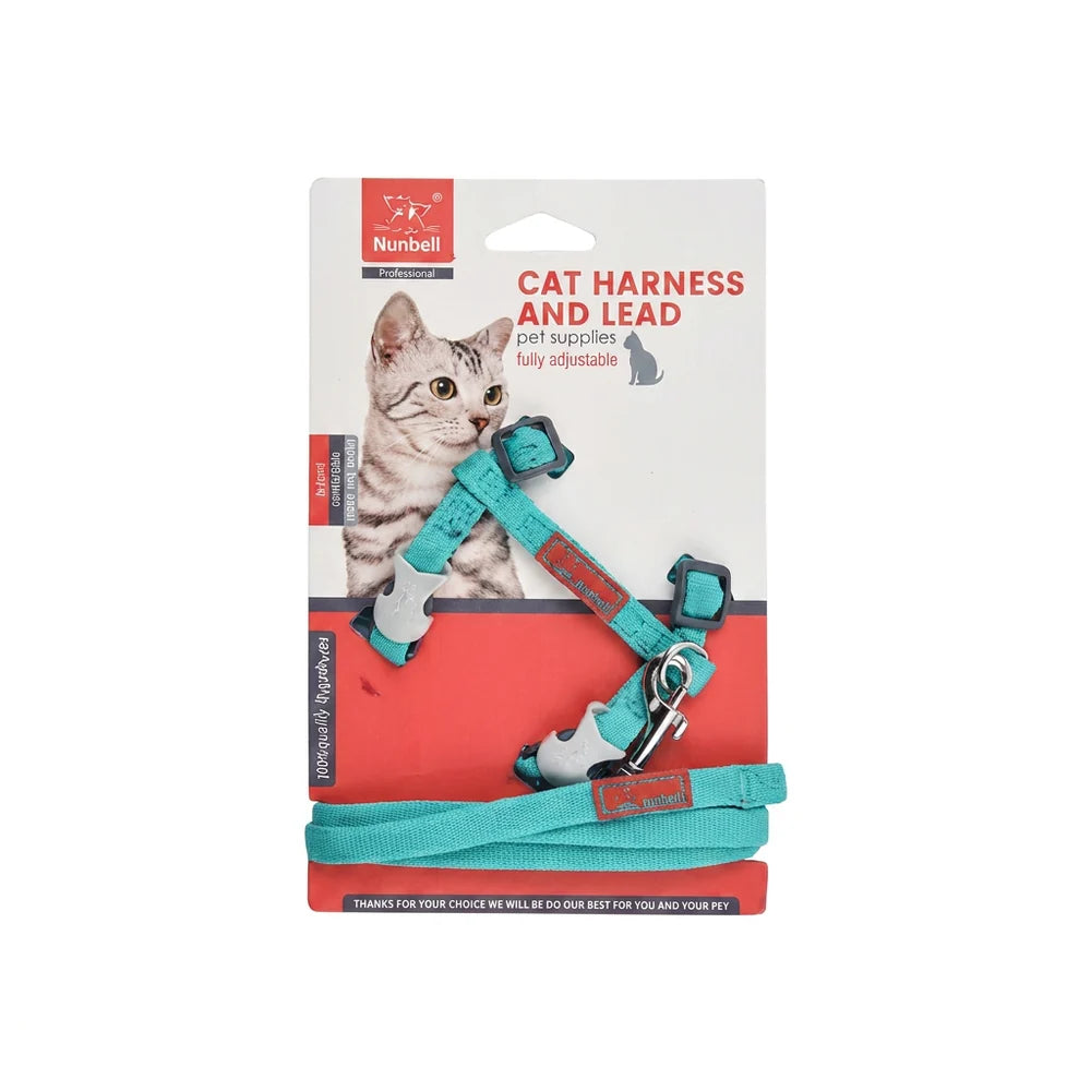 Nunbell harness & leash turquoise fish lock for cat