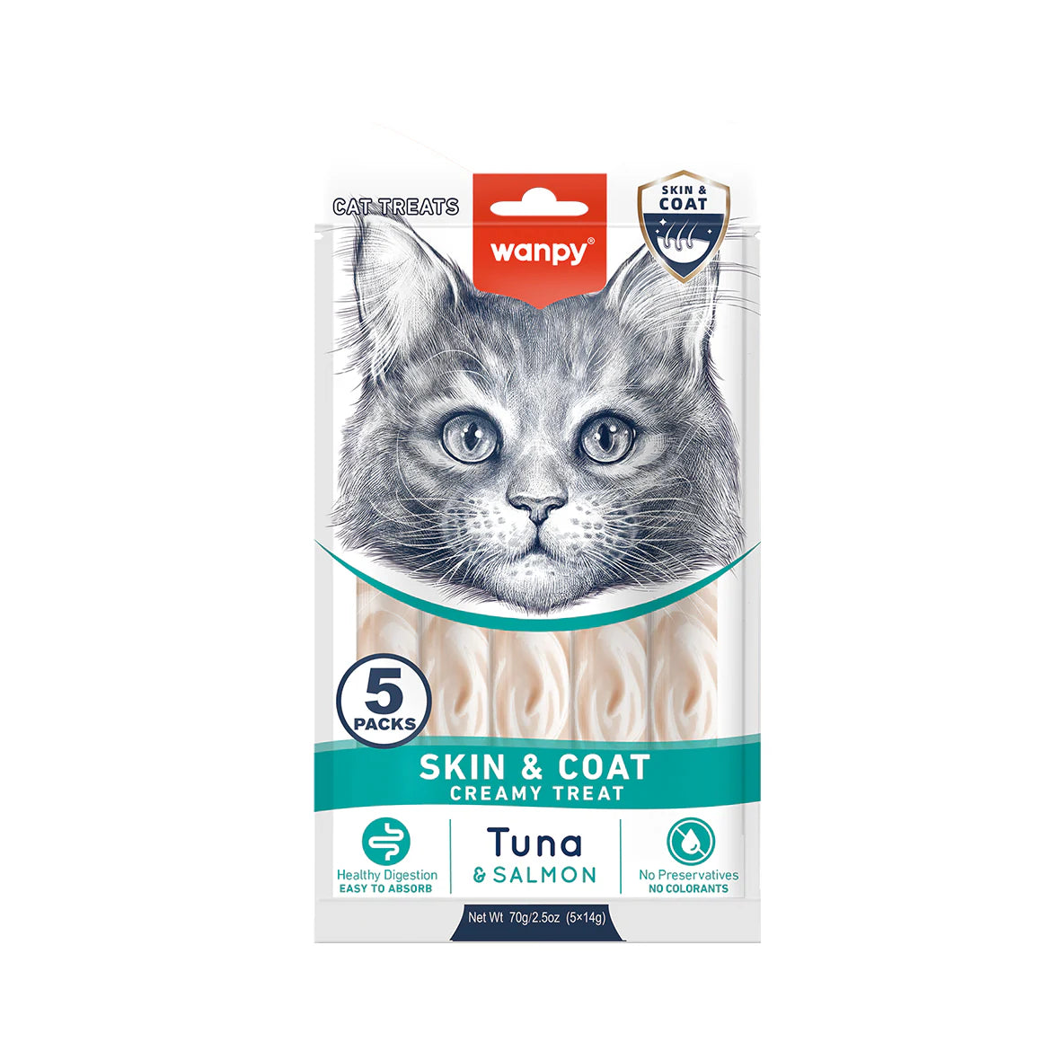 Wanpy Creamy Tuna & Salmon skin and coat Treats for All Cats (5 Pieces)