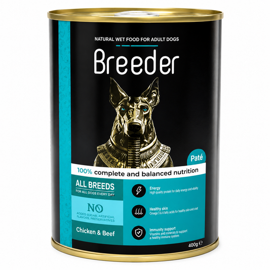 Breeder pate wet food with chicken&beef for dog 400g