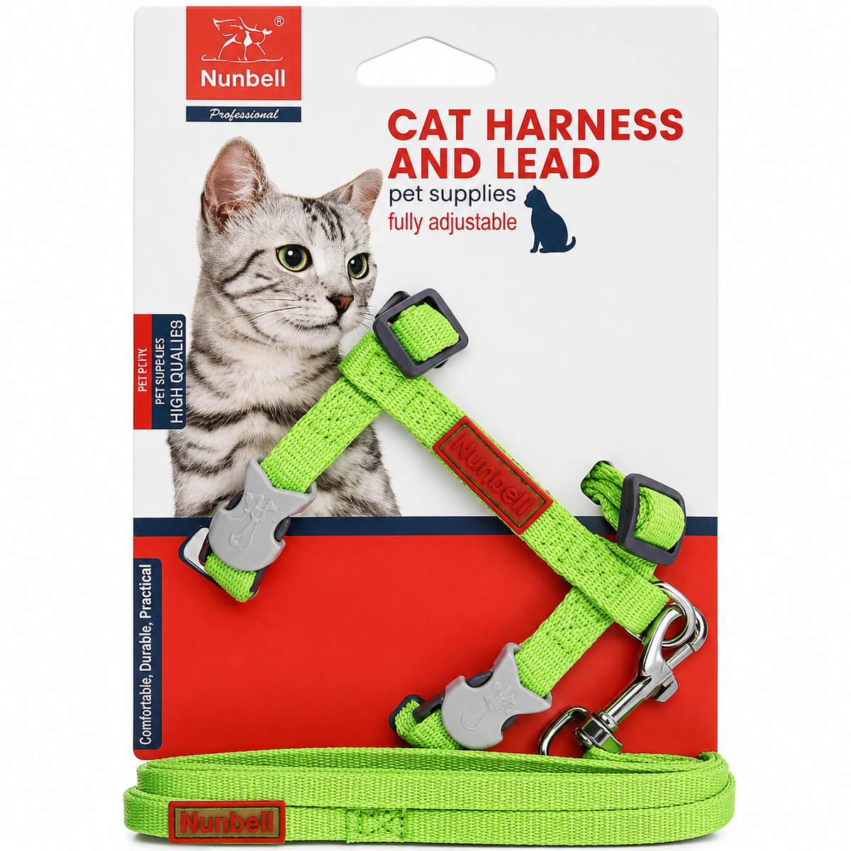 Nunbell harness & leash light green fish lock for cat