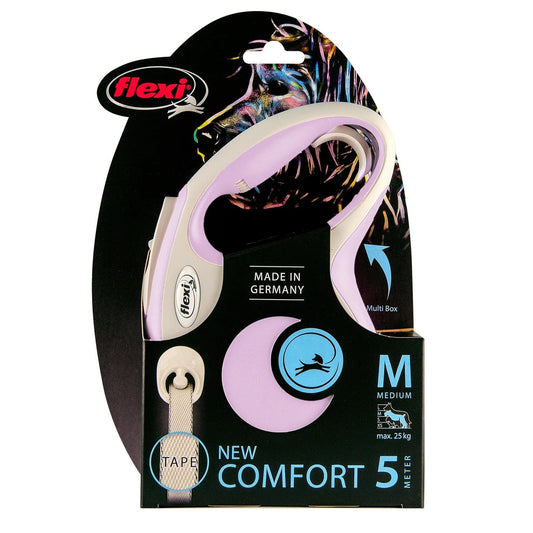 Flexi Comfort Medium Light Purple & White 5m Retractable Tape Leash for Dogs (Up to 25kg)