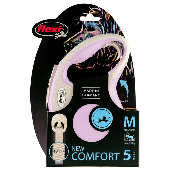 Flexi Comfort Medium Light Purple & White 5m Retractable Tape Leash for Dogs (Up to 25kg)