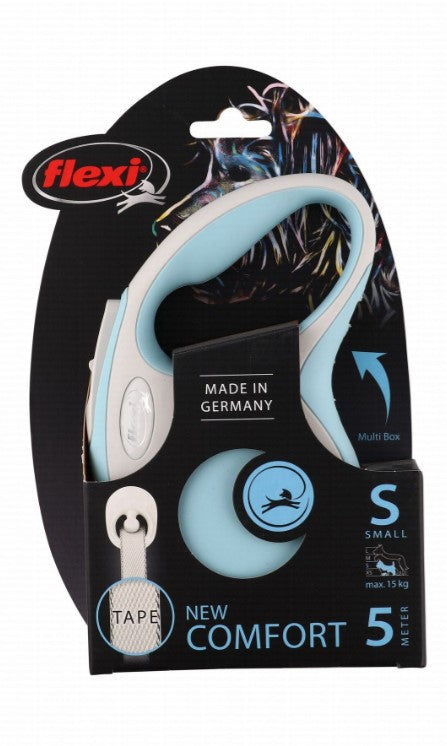 Flexi Comfort Small white & blue 5m Retractable Tape Leash for Dogs (Up to 15kg)