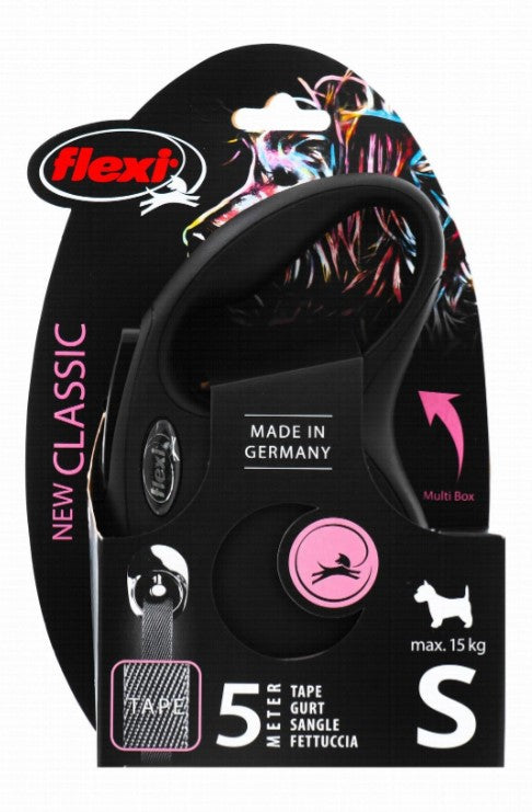 Flexi Classic Small black 5m Retractable Tape Leash for Dogs (Up to 15kg)