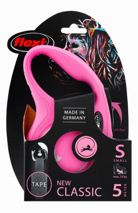 Flexi Classic Small pink 5m Retractable Tape Leash for Dogs (Up to 15kg)