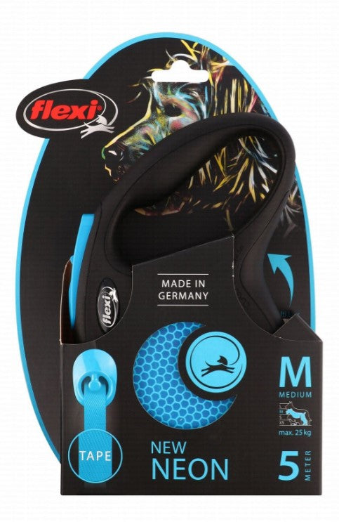 Flexi Neon Medium Black & blue 5m Retractable Tape Leash for Dogs (Up to 25kg)