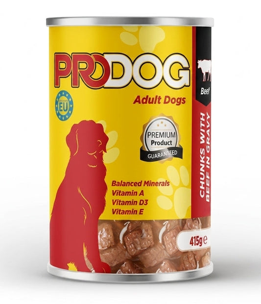 Prodog wet food chunks with beef for adult dog