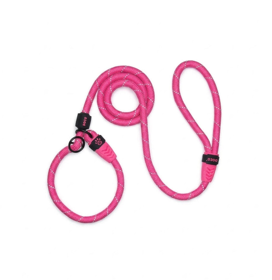 Doco Pink Reflective Rope Leash (120x1.3cm) & 30cm Collar for Dogs