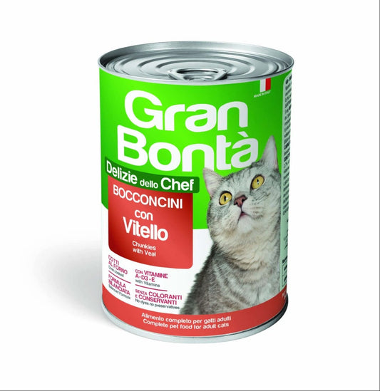 Gran Bonta wet food chunks with veal for adult cat 400g