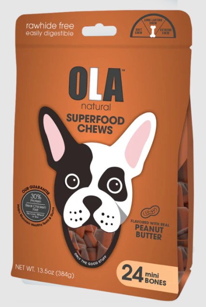 Ola Superfood Mini Bone Dog Treats Peanut Butter Flavor with Chicken (24 Pieces)