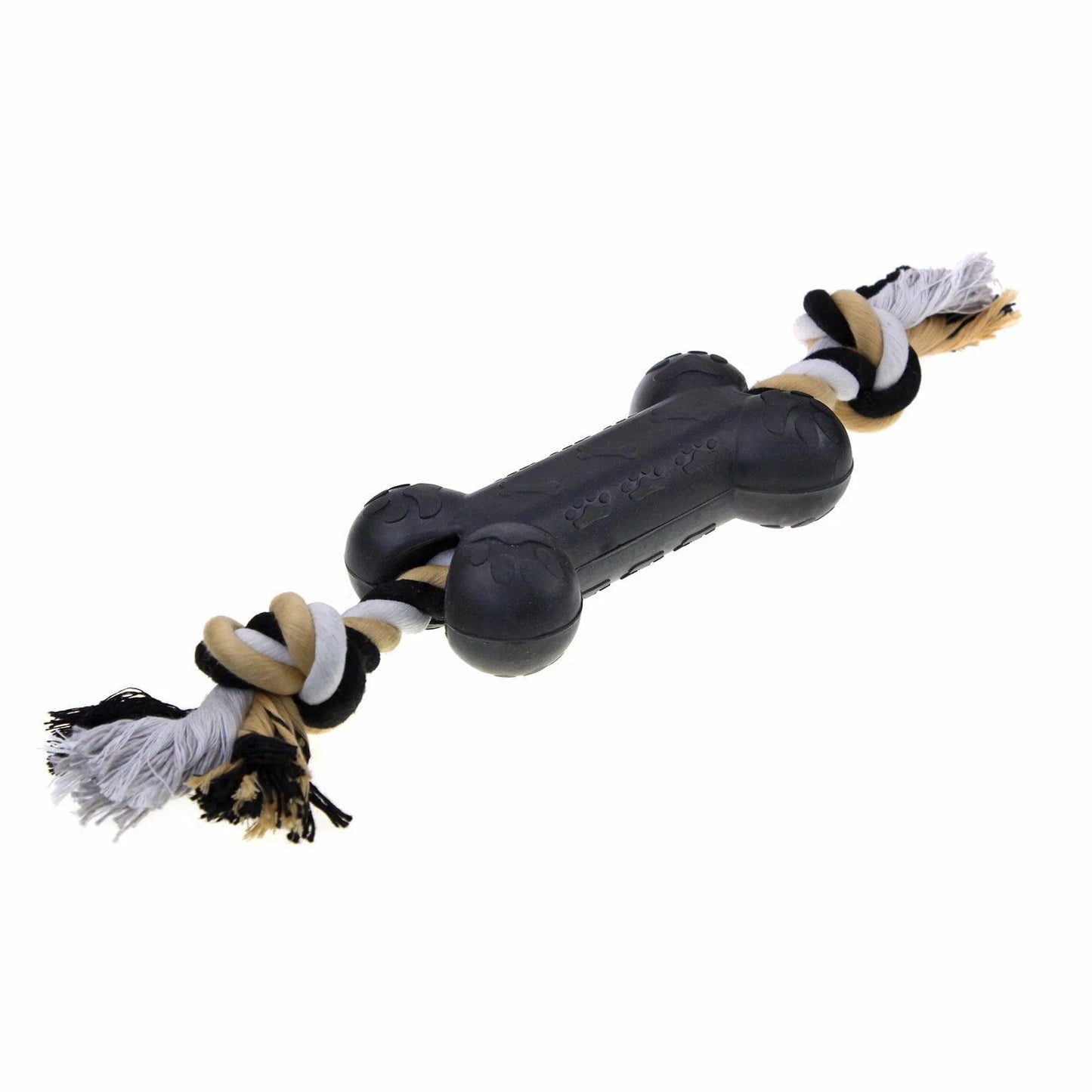 Soleil Black Bone Shaped Dog Tug Toy with Cotton Rope