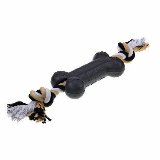 Soleil Black Bone Shaped Dog Tug Toy with Cotton Rope