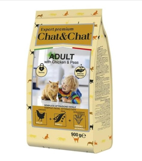 Chat&Chat Dry Food with Chicken & Peas for Adult Cats 900g