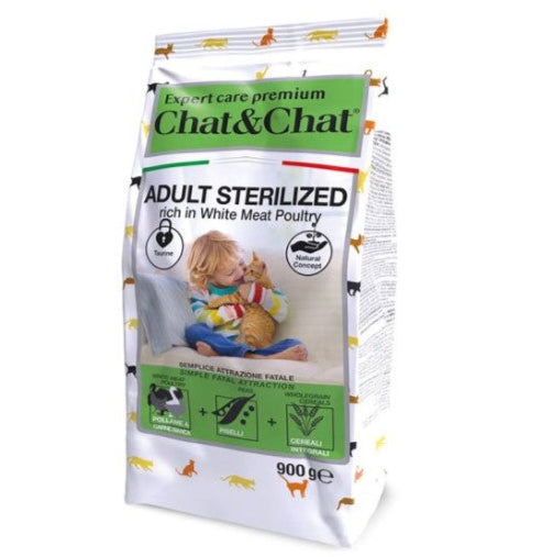 Chat&Chat Dry Food with White Poultry Peas & Cereals for Sterilized Adult Cats 900g