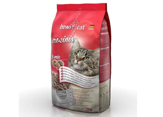 Bewi Cat Crocinis 3 Mix Dry Food with Chicken Turkey & Ocean Fish for Adult Cats (1+ Years) 1 kg