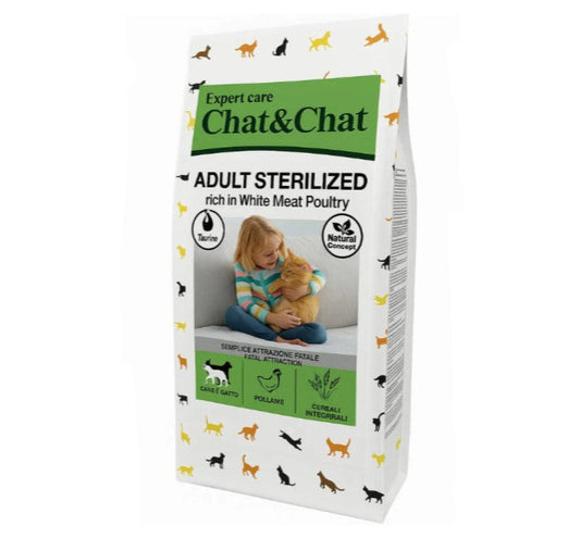 Chat&Chat Dry Food with White Poultry Cereal & Peas for Sterilized Adult Cats 2kg