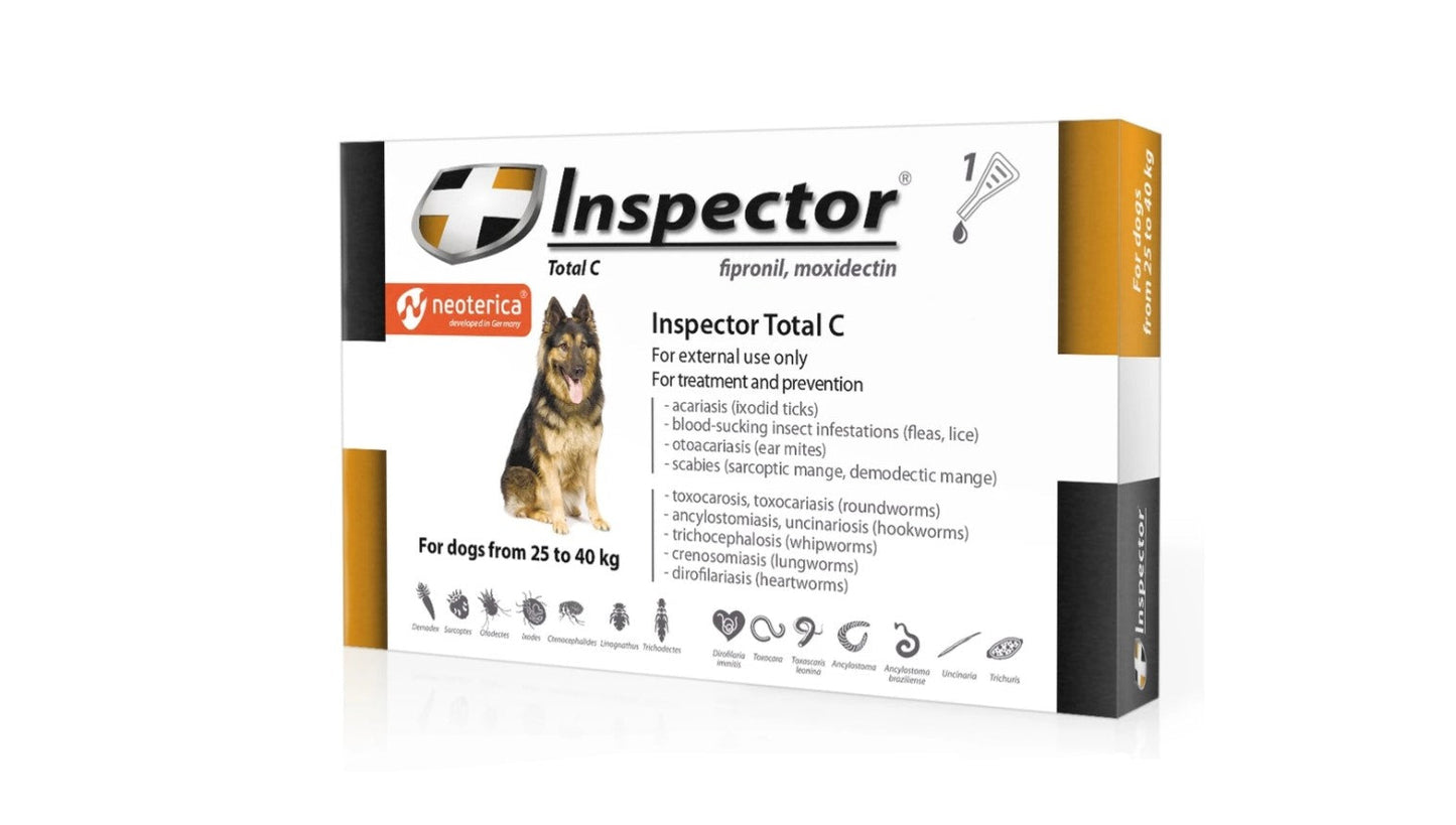 Inspector Total K Anti-Flea Tick  Lice Spot-On Solution with Fipronil  Moxidectin for Dogs (25-40kg)