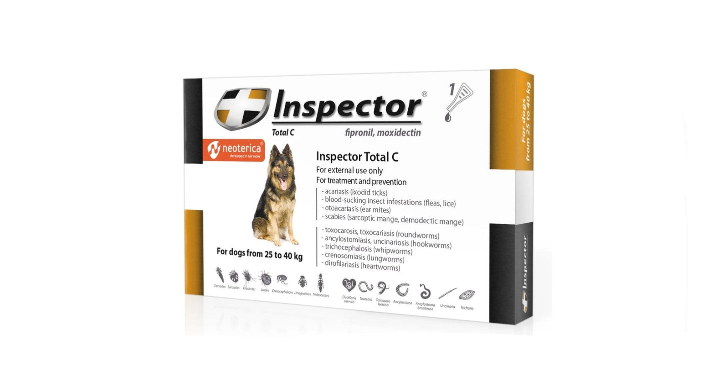 Inspector Total K Anti-Flea Tick  Lice Spot-On Solution with Fipronil  Moxidectin for Dogs (25-40kg)