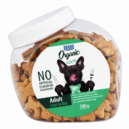 Orgo Organic Biscuit Treats with Liver & Rice for Adult Dogs - artificial flavors free  artificial preservatives free500 gr