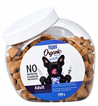 Orgo Organic Biscuit Treats with Chicken & Rice for Adult Dogs - artificial flavors free  artificial preservatives free500 gr