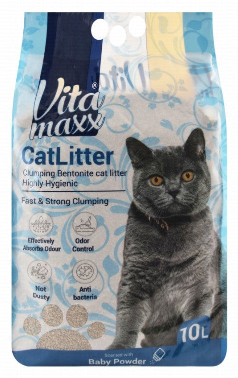 Vita Maxx Antibacterial Bentonite Clumping Cat Litter Baby Powder Scent 10l