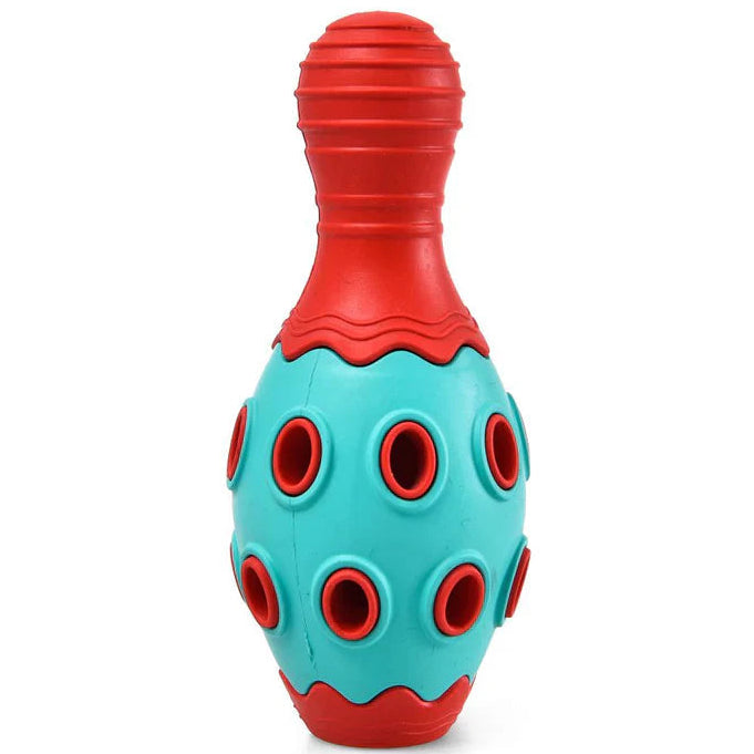 Naomi Blue & Red Bowling Pin Shaped Dog Chew Toy