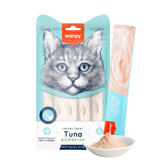 Wanpy Creamy Cat Treats with Tuna & Codfish (5 Pieces)