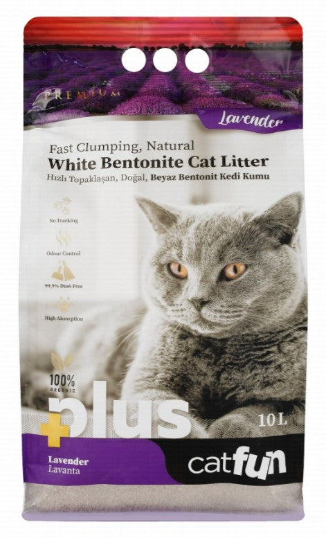 Cat Fun Plus Organic White Bentonite Clumping Litter Lavender Scent 10l