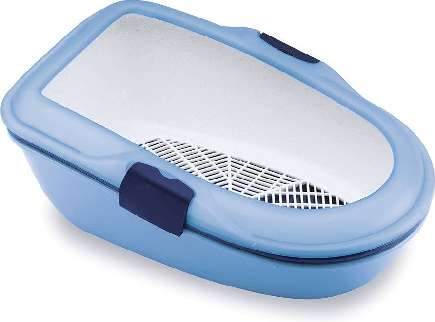 Stefanplast Large Blue & White Pet Litter Tray with Rim (58x39x18.5cm)