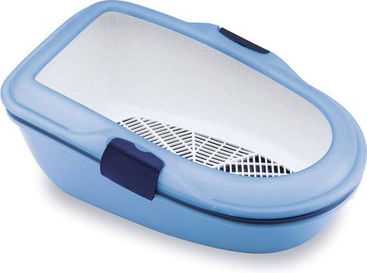 Stefanplast Large Blue & White Pet Litter Tray with Rim (58x39x18.5cm)