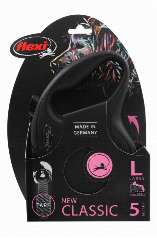 Flexi Black 5m Retractable Tape Leash for Large Breed Dogs (Up to 50kg)