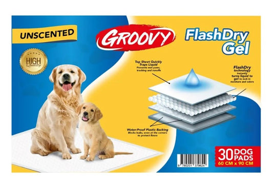 Groovy Flash Dry Gel Dog Training Pads Unscented (90x60cm)30 per pack