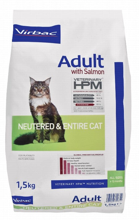 Virbac Veterinary HPM Dry Food with Salmon  Rice & Potato Extracts for Neutered & Entire Adult Cats 3k