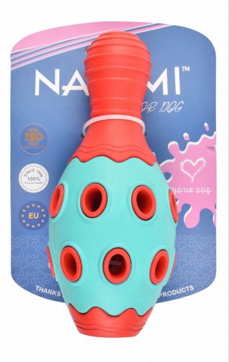 Naomi Blue & Red Bowling Pin Shaped Dog Chew Toy