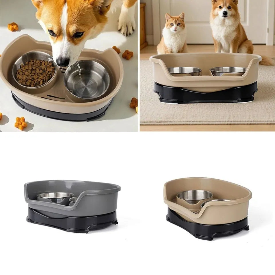 Stainless steel pet double bowl