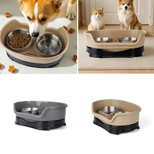 Stainless steel pet double bowl
