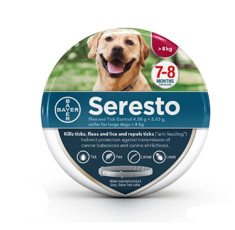seresto gray 70cm water resistant antiparasitic collar ffor dogs above 8kg &7-8 months