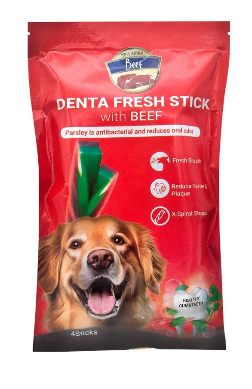 Rich Denta Fresh Spiral Shaped Stick Dog Treats with Beef & Parsley