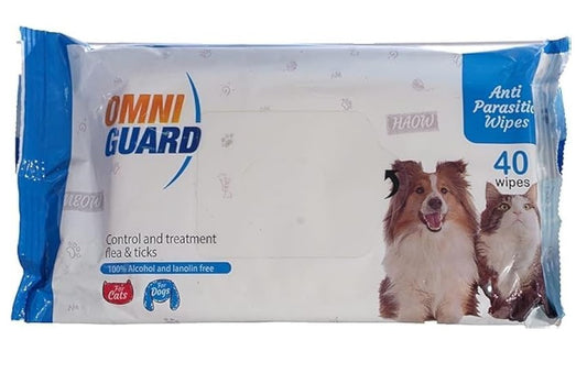 Omni Guard Cats & Dogs Anti Parasitic Wipes - 40 PCS blue