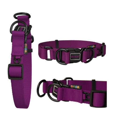 Doco Large Purple Double D-Ring Nylon Dog Collar (45-68x2.5cm)