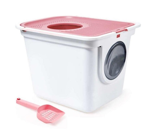 Naomi Pink & White Cat Litter Box with Scoop (44x39x55cm)