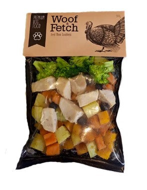 gourmet woof & fetch frozen wet dog food with turkey 500gm