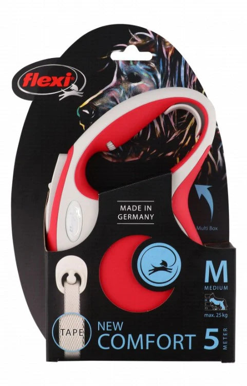 Flexi Comfort Medium red & White 5m Retractable Tape Leash for Dogs (Up to 25kg)