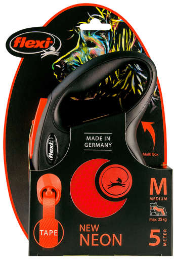 Flexi Neon Medium Black & orange 5m Retractable Tape Leash for Dogs (Up to 25kg)