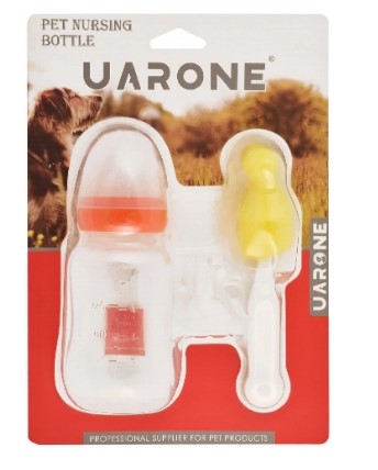 Uarone Blue & White Pet Nursing Bottle with Cleaning Brush - non toxic1 pack