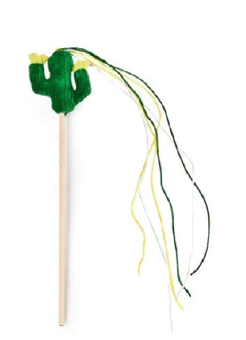 Naomi Beige Wand Cat Teaser Toy with Green Cactus Plush & Ropes